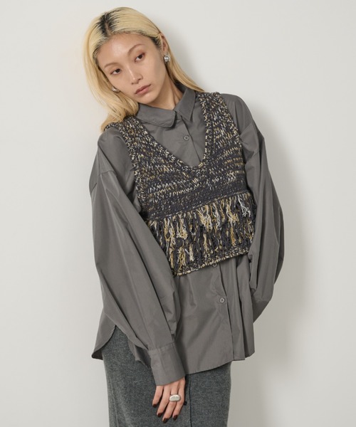 AIC. ベスト ジレ 「再入荷」ミックスニットループフリンジ