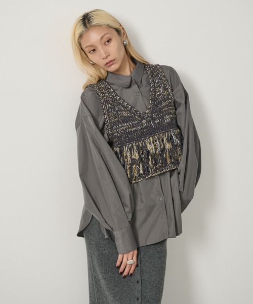 AIC. ベスト ジレ 「再入荷」ミックスニットループフリンジベスト