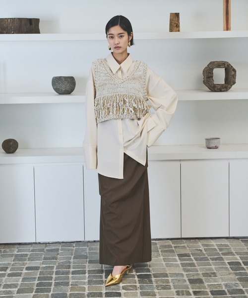 AIC. ベスト ジレ 「再入荷」ミックスニットループフリンジ