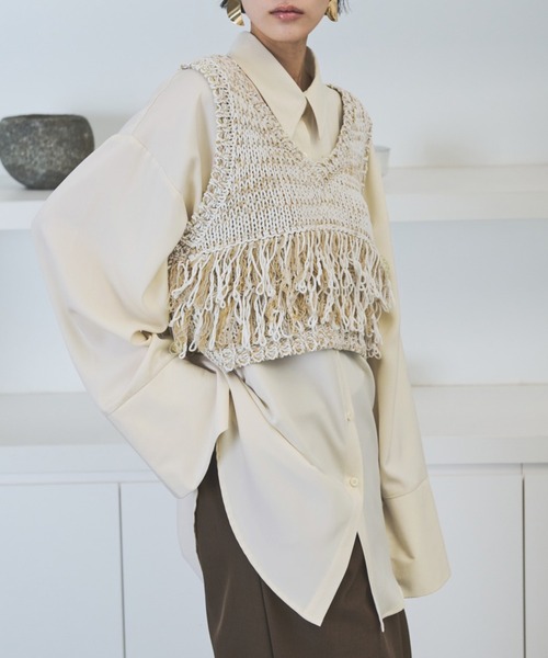 AIC. ベスト ジレ 「再入荷」ミックスニットループフリンジ