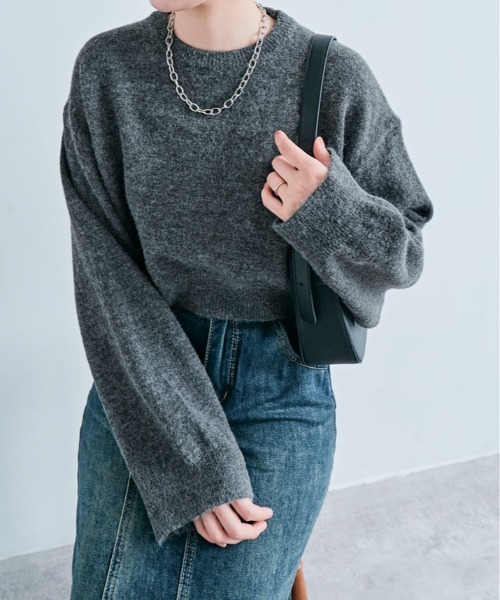 ニット セーター 長袖 クルーネック ショート丈 レディース : ZOZOTOWN