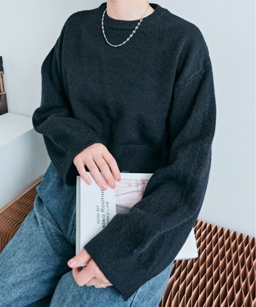 ニット セーター 長袖 クルーネック ショート丈 レディース : ZOZOTOWN