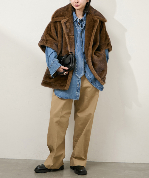 【値下げ】JOURNAL STANDARD＊ウールAラインショートコートポンチョ JOURNAL STANDARD ポンチョ Mink Like Fur Poncho レディース