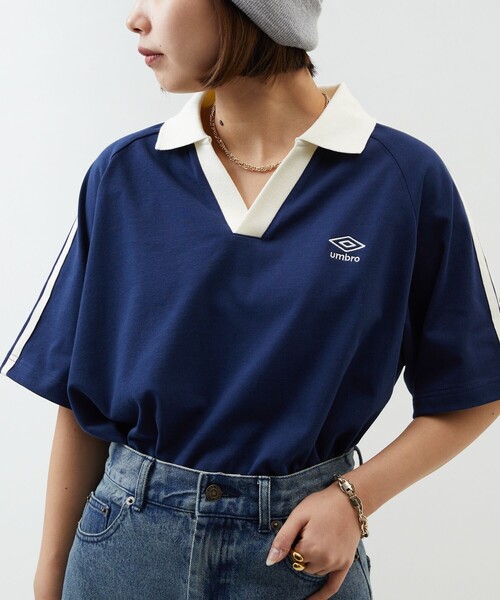 「PUBLUX」 「UMBRO」半袖カットソー フリ- ネイビー レディース_画像3