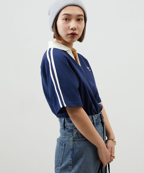 「PUBLUX」 「UMBRO」半袖カットソー フリ- ネイビー レディース_画像5