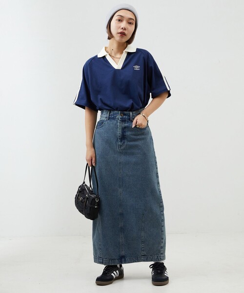 「PUBLUX」 「UMBRO」半袖カットソー フリ- ネイビー レディース_画像7