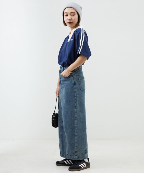 「PUBLUX」 「UMBRO」半袖カットソー フリ- ネイビー レディース_画像9