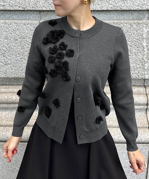 新品 シーニュ cygne フラワーモチーフカーディガン Black Cygne シーニュ♡フラワーモチーフカーディガンRose ブラック
