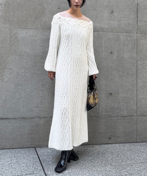 ドレス SHEER DOCKING LADY LIKE KNIT DRESS