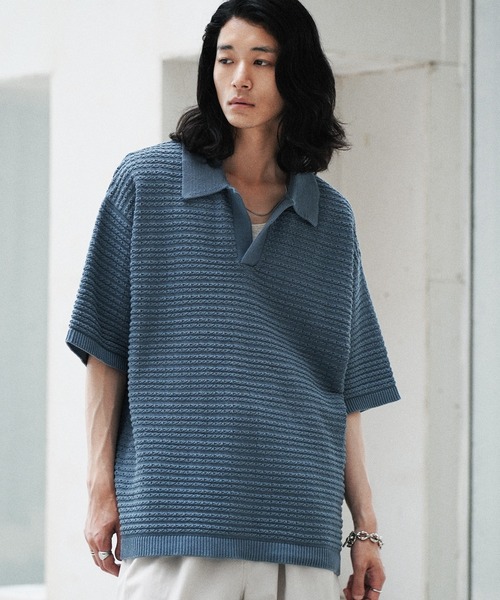 「WYM LIDNM」 半袖ニット M グレー メンズ_画像4