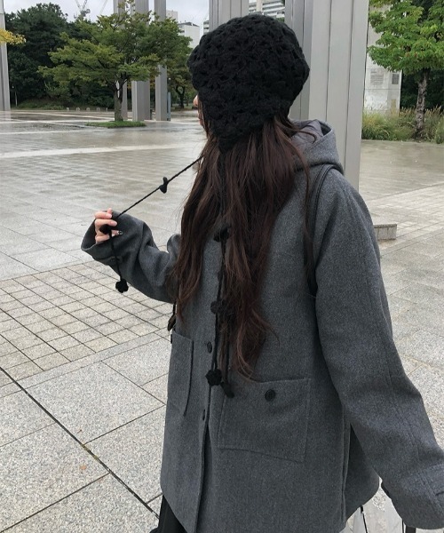 anyonemore ニット帽 ニットキャップ 花モチーフクロシェ編み
