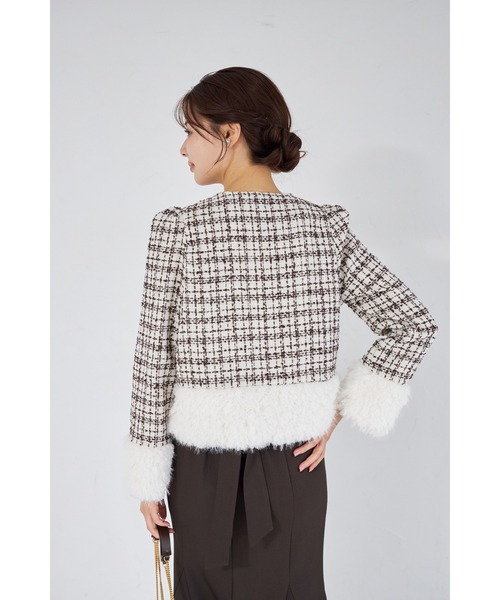 ルネ　ツイード　ノーカラージャケット　ファー　TISSUE社　ラメ　チェーン tocco closet（トッコ クローゼット） ジャケット ノーカラー