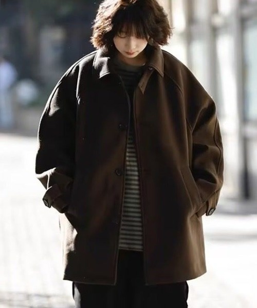 ジャケット・アウター yuushin6768 AsheKsha コート アウター ラペル付きゆったりボタンコート：シンプル
