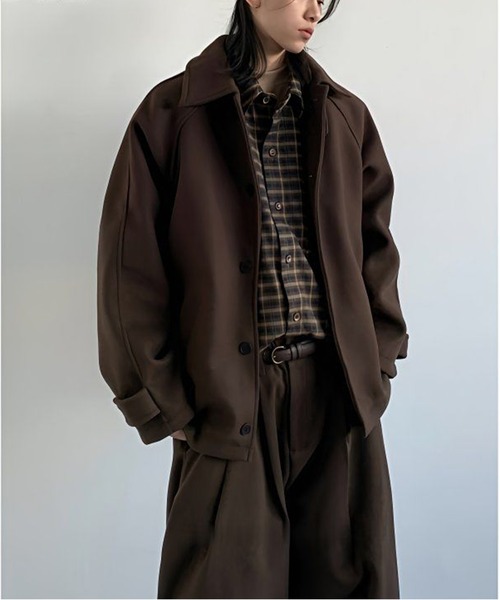 AsheKsha コート アウター ラペル付きゆったりボタンコート：シンプル