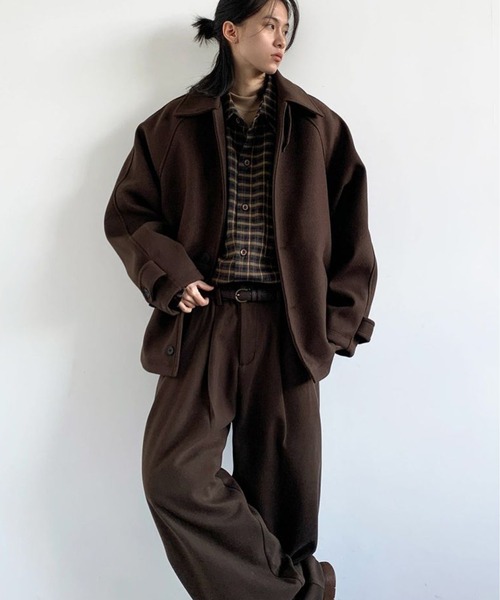 AsheKsha コート アウター ラペル付きゆったりボタンコート：シンプル