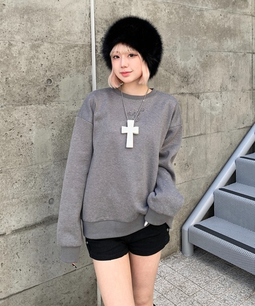 lilful トレーナー スウェット 羽モチーフ ラインストーン バック