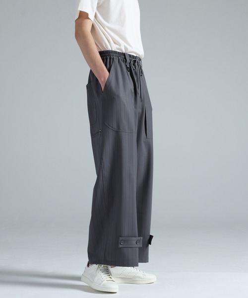 Y-3 パンツ PINSTRIPE REFINED WOOL WIDE LEG PANTS メンズ : ZOZOTOWN