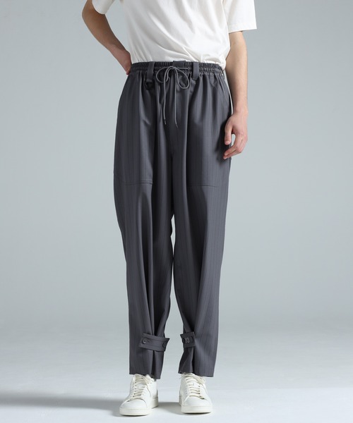 Y-3 パンツ PINSTRIPE REFINED WOOL WIDE LEG PANTS メンズ : ZOZOTOWN
