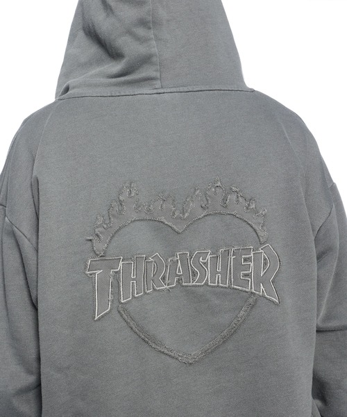 THRASHER（スラッシャー） パーカー ダメージ デニムロゴ フルジップ