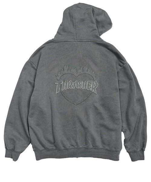 THRASHER（スラッシャー） パーカー ダメージ デニムロゴ フルジップ