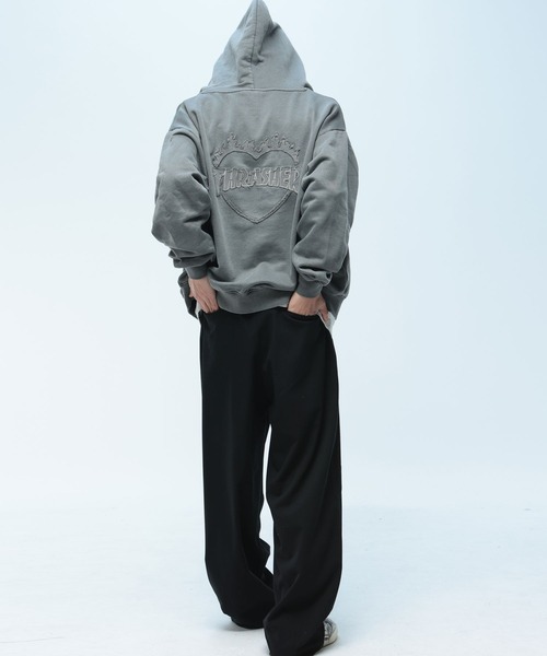 THRASHER（スラッシャー） パーカー ダメージ デニムロゴ フルジップ
