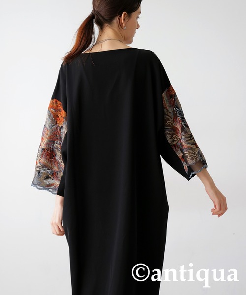 「antiqua」 7分袖ワンピース P ブラック レディースの画像5