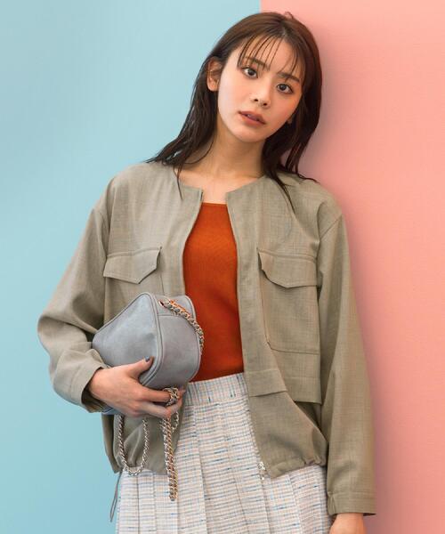 ブルゾン アウター 「貴島明日香さん着用・洗える」麻調ノーカラーブルゾン レディースの画像