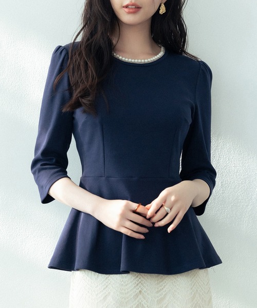 「SAISON DE PAPILLON」 7分袖カットソー M ネイビー レディース_画像3