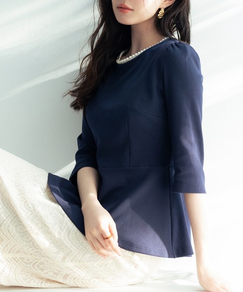 「SAISON DE PAPILLON」 7分袖カットソー M ネイビー レディース_画像4