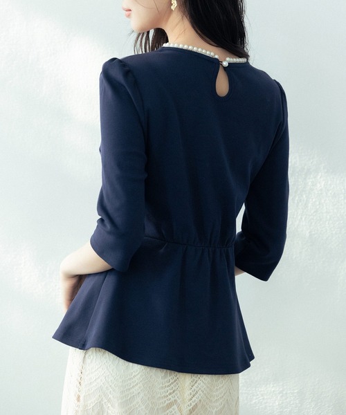 「SAISON DE PAPILLON」 7分袖カットソー M ネイビー レディース_画像5