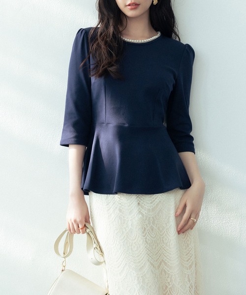 「SAISON DE PAPILLON」 7分袖カットソー M ネイビー レディース_画像8