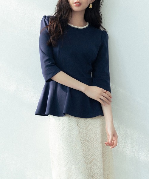 「SAISON DE PAPILLON」 7分袖カットソー M ネイビー レディース_画像9