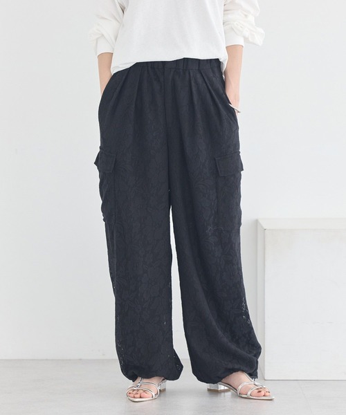 【ワイド】新品　黒 オーバー総レースパンツ ｂ102 earth music&ecology（アース ミュージック＆エコロジー） ワイド