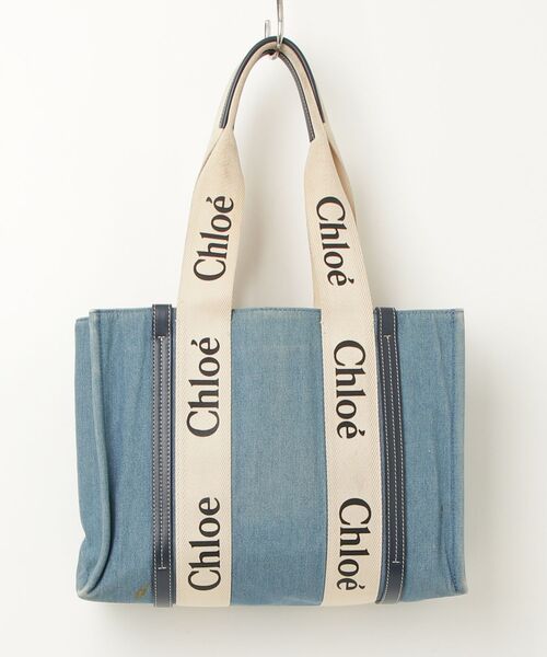 Chloe WOODYスモールトートバッグ ブルーグレー Chloe（クロエ） WOODY トートバッグ - ブルー レディース : ZOZOTOWN