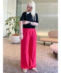 パンツ レーヨンリネンストレートパンツ レディースの詳細画像1