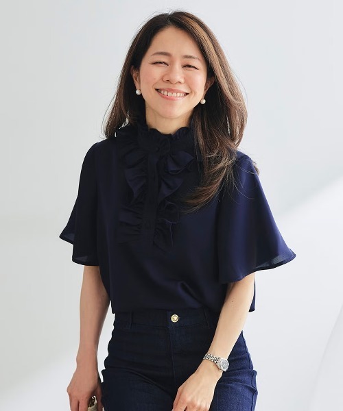 ＆BLOOM ブラウス シャツ フリルネック リボンタイ ブラウス フレア袖 
