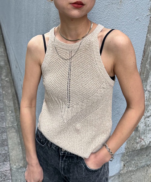 「feepur」 ノースリーブニット MEDIUM オリーブ レディース_画像2