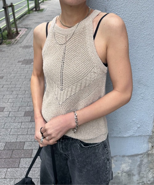 「feepur」 ノースリーブニット MEDIUM オリーブ レディース_画像3