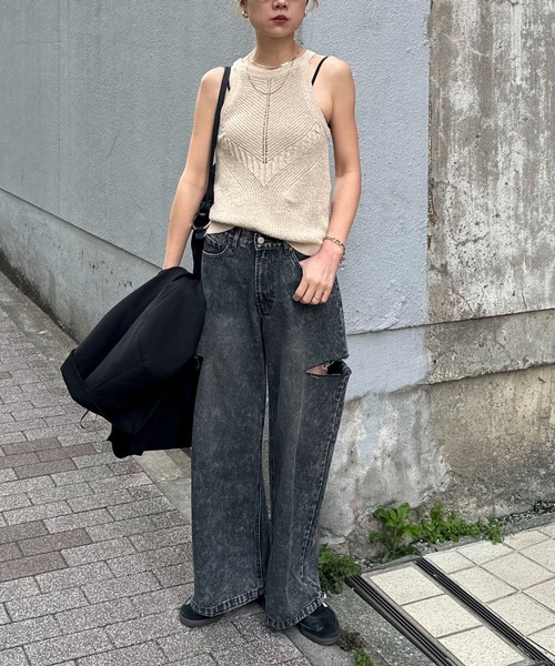 「feepur」 ノースリーブニット MEDIUM オリーブ レディース_画像5