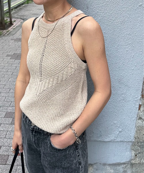 「feepur」 ノースリーブニット MEDIUM オリーブ レディース_画像9