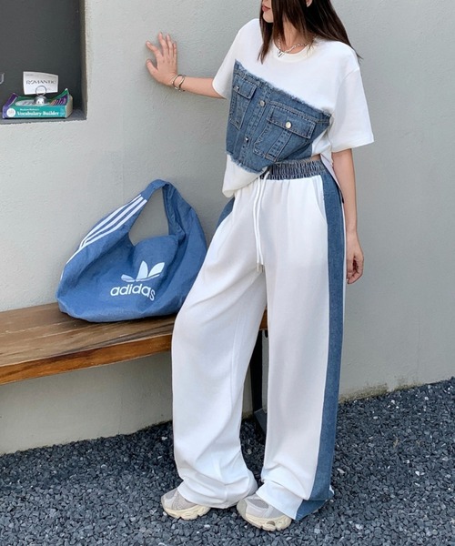 FAVORITO セットアップ デニム切り替えスウェットトップスパンツ
