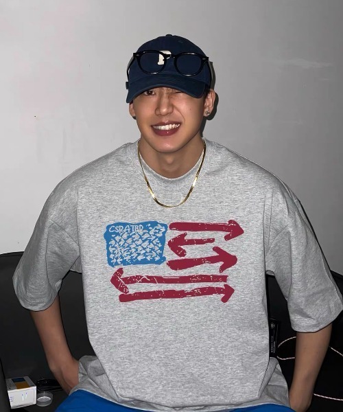 SHERU tシャツ 半袖 ヴィンテージ擦れ星条旗プリント ルーズオーバー