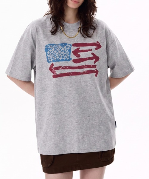 SHERU tシャツ 半袖 ヴィンテージ擦れ星条旗プリント ルーズオーバー