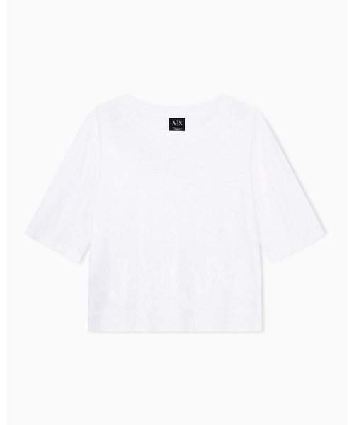 ARMANI EXCHANGE クロップドTシャツ ホワイト M ARMANI EXCHANGE tシャツ 半袖 「A|X アルマーニ エクスチェンジ