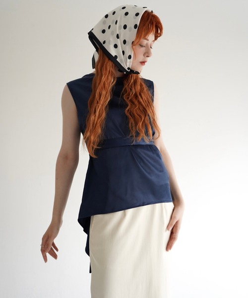 OJYON ベスト ジレ 「OJYON」fluid ribbon gilet White-FREE