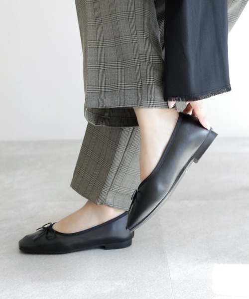 バレエシューズ パンプス 晴雨兼用スクエアバレエシューズ「日本