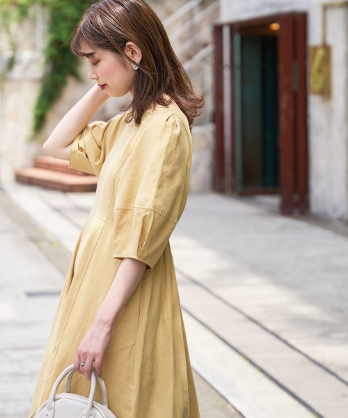 natural couture ワンピース ランタンスリーブワンピース