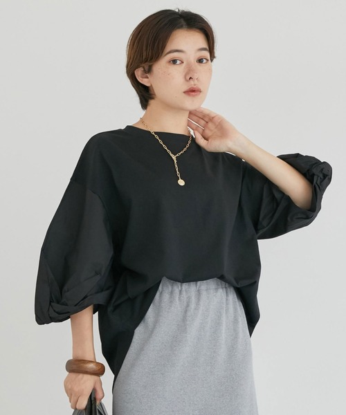 tシャツ 布帛ドッキングプルオーバー レディース DOUX ARCHIVES tシャツ Tシャツ レディース 袖布帛ドッキング