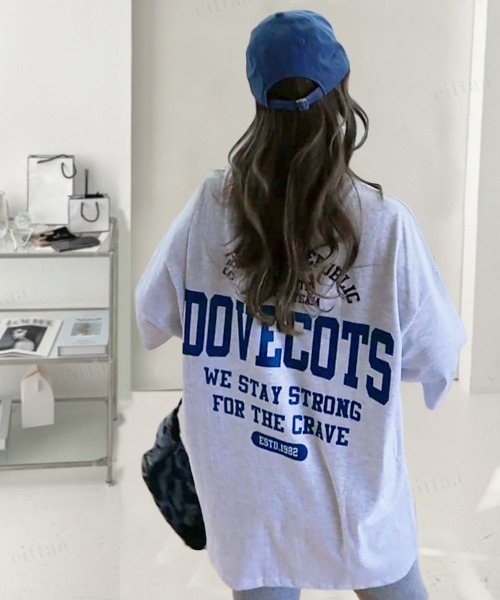 tシャツ 韓国ファッション DOVECOTSロゴ半袖オーバーサイズTシャツ レディース メンズ