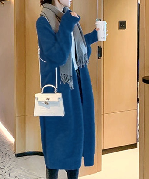 【美品】チヴィディーニ　ロングカーディガン　ニットガウン　フード付き　水色　42 Riff（リフ） カーディガン ロングニットカーディガン レディース